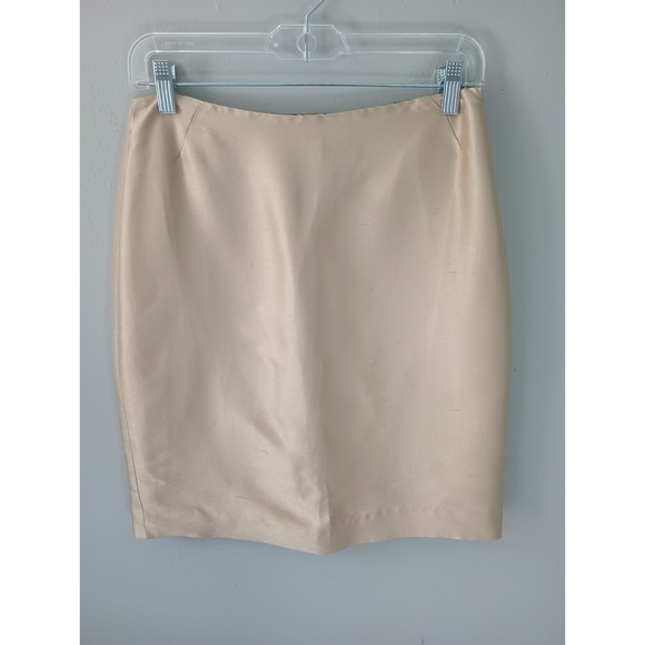 LAFAYETTE 148 NEW YORK Women's Size 4 Gold‎ Metallic Pencil Skirt Mini Silk Slit - Picture 1 of 14